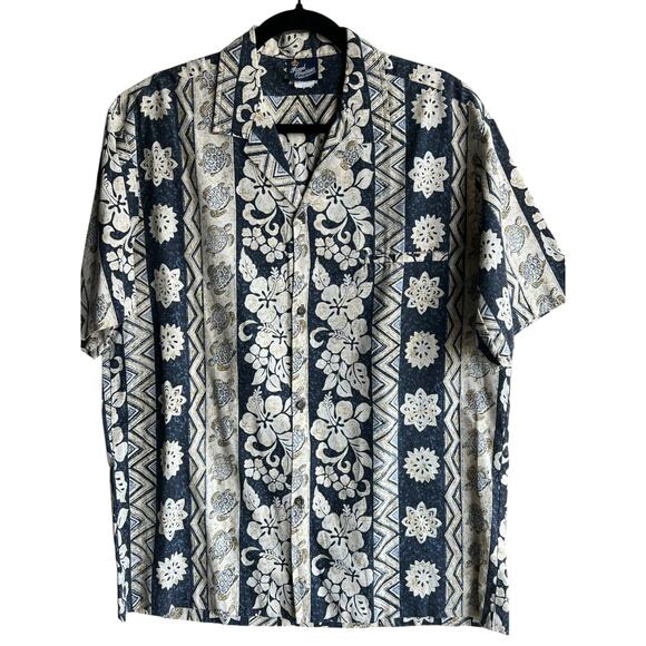Vintage Royal Creations Men Blue Hawaiian Camp Button Up Shirt Made in Hawaii L - Picture 1 of 7